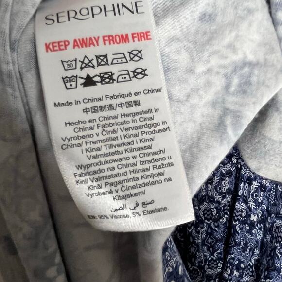 Seraphine Maternity Maxi Dress XS Blue White Floral V-Neck Short Sleeve Boho - Picture 8 of 8